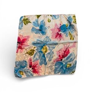 Floral Silk Scarf with Blue and Pink Flowers